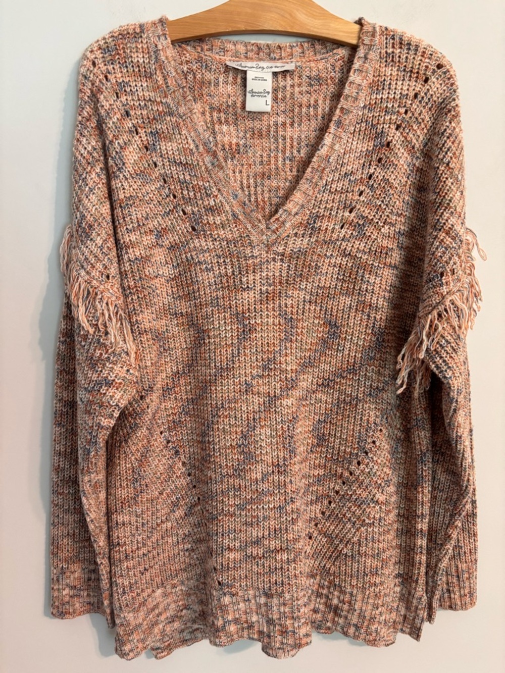 American Rag Cie Boho v neck Fringe sweater